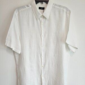 Theory Mens Irving Short Sleeve Linen Shirt, Size Large, White, NWT